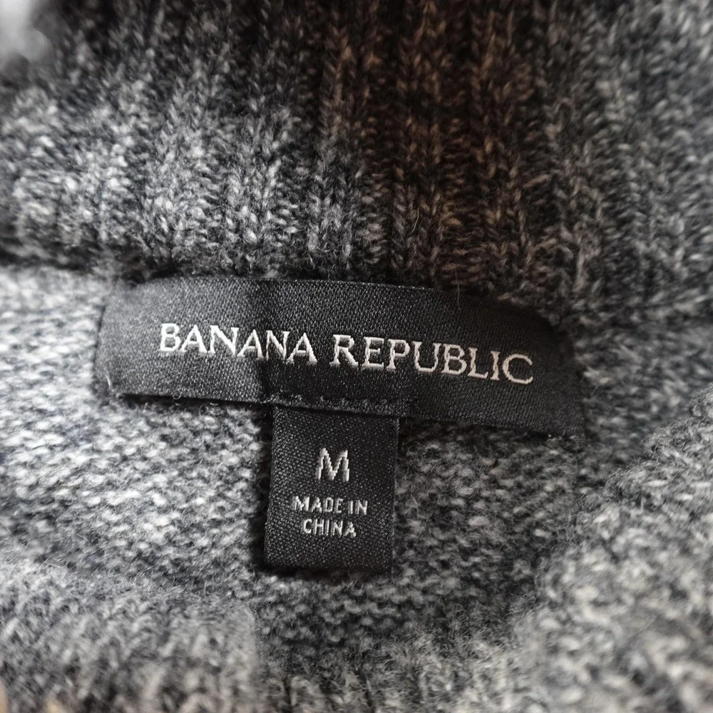 Banana Republic Sweater Mens M Gray Ragg Merino Wool Mock Neck‎ Henley Pullover
